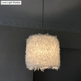 Nordic Pink/White Feathered Pendant Lamp - 1 Bulb Cylindrical/Drum Design 5.5’/8’/14’ Width