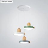 Nordic Pot Lid Led Pendant Lamp: Acrylic 3-Head Ceiling Light For Dining Room In White/Wood