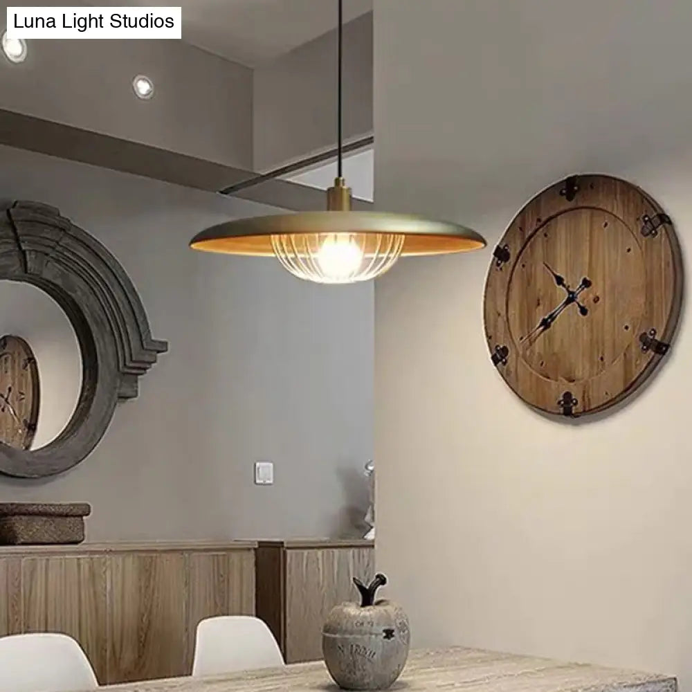 Nordic Saucer Metal Pendant Light With Cage - 1 Head Ceiling Lamp For Dining Room