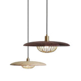 Nordic Saucer Metal Pendant Light With Cage - 1 Head Ceiling Lamp For Dining Room Wood / 14’