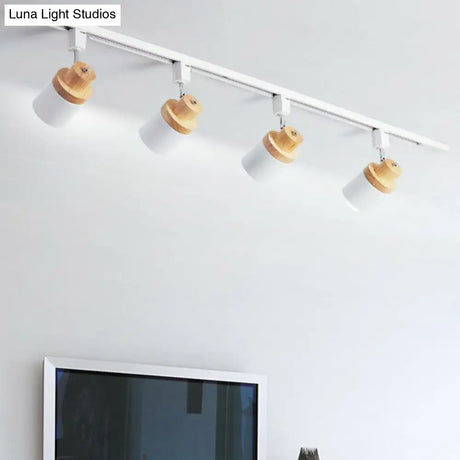 Nordic Semi Flush Mount Spotlight With Metal Accent And Wood Deco - Perfect For Bedroom Track