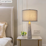 Nordic Single-Bulb Table Lamp With Fabric Cylinder Shade & Conical Marble Base - Grey/White