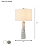 Nordic Single-Bulb Table Lamp With Fabric Cylinder Shade & Conical Marble Base - Grey/White