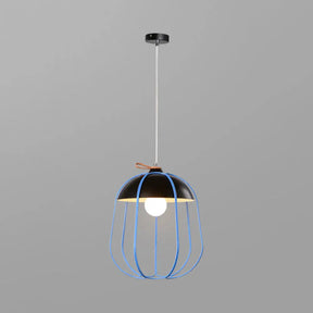 Nordic Single Pendant Light With Wire Guard In Black Blue Or Orange