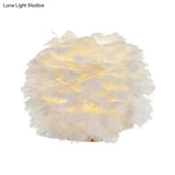 Nordic Sphere Night Lamp - Grey/White/Pink Single-Bulb Feather Table Stand Light For Living Room