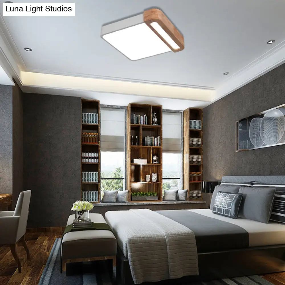 Nordic Square Acrylic Flush Light 12’/16’ Led Surface Ceiling Lamp In Grey/White/Red With Wood