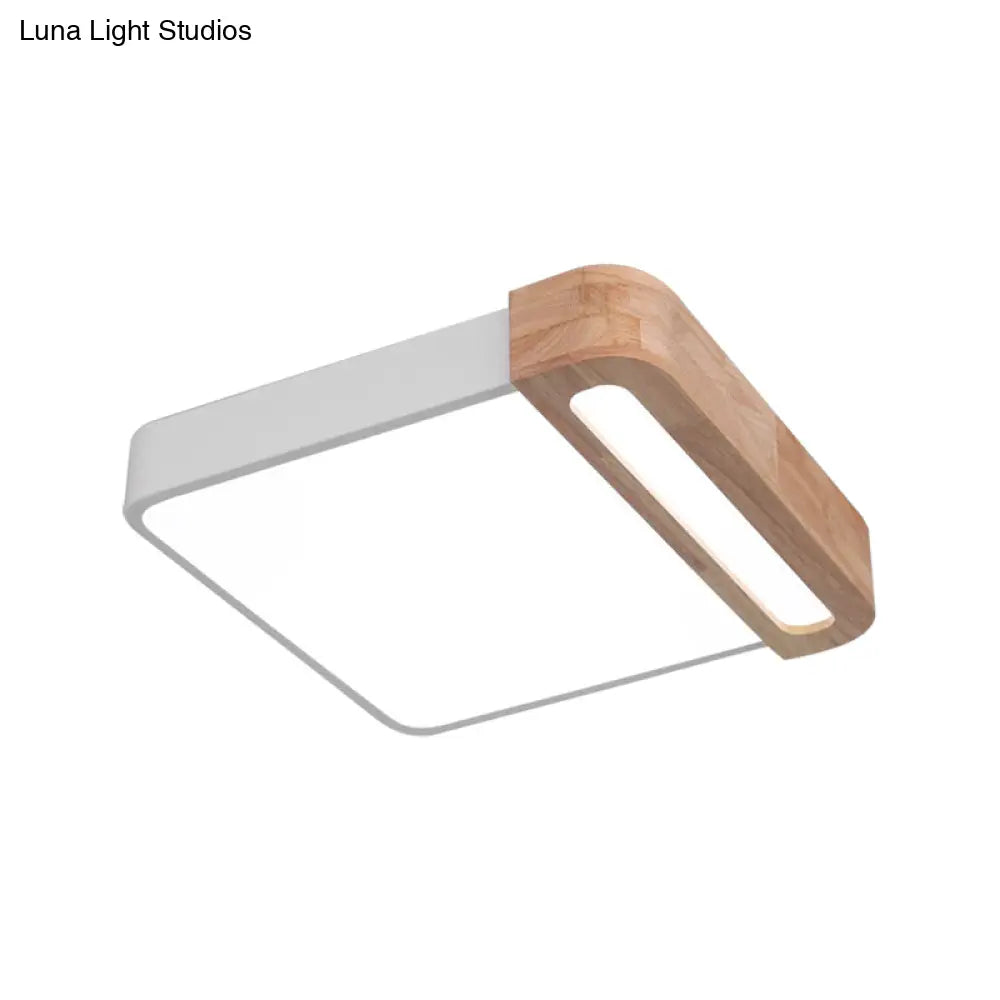Nordic Square Acrylic Flush Light 12’/16’ Led Surface Ceiling Lamp In Grey/White/Red With Wood