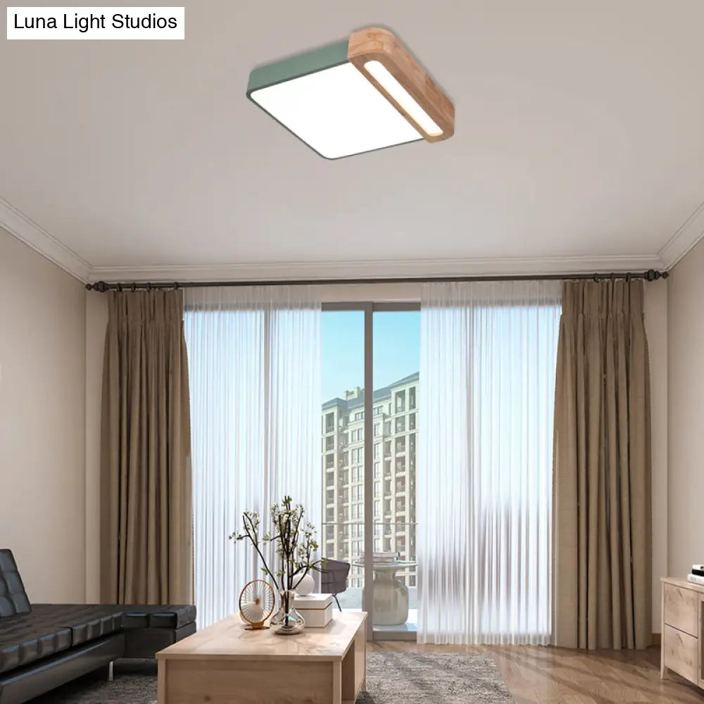 Nordic Square Acrylic Flush Light 12’/16’ Led Surface Ceiling Lamp In Grey/White/Red With Wood