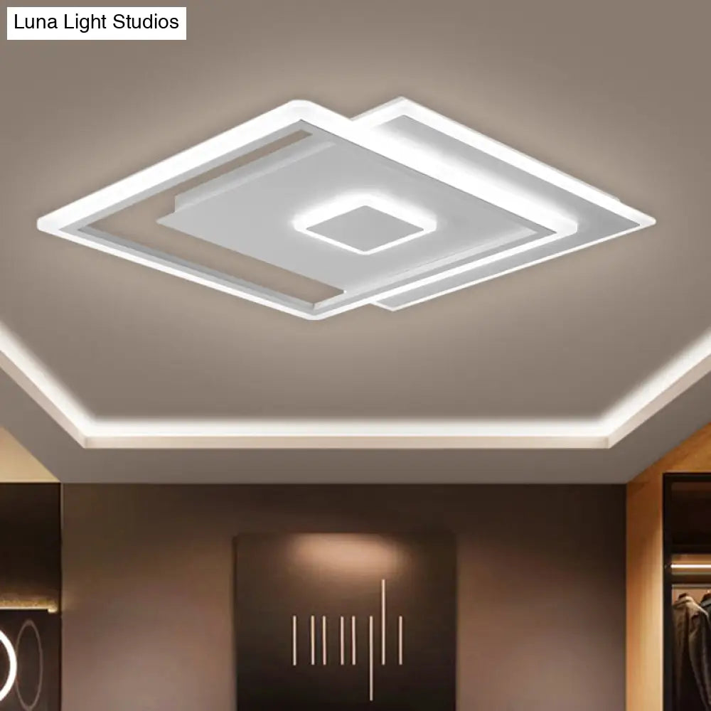 Nordic Square Ceiling Lamp In Black/White Clear Glass Led Bedroom Light Fixture 16.5’/20.5’