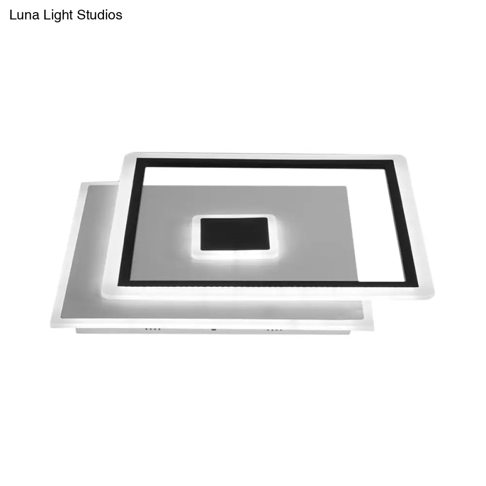 Nordic Square Ceiling Lamp In Black/White Clear Glass Led Bedroom Light Fixture 16.5’/20.5’