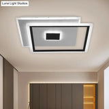 Nordic Square Ceiling Lamp In Black/White Clear Glass Led Bedroom Light Fixture 16.5’/20.5’