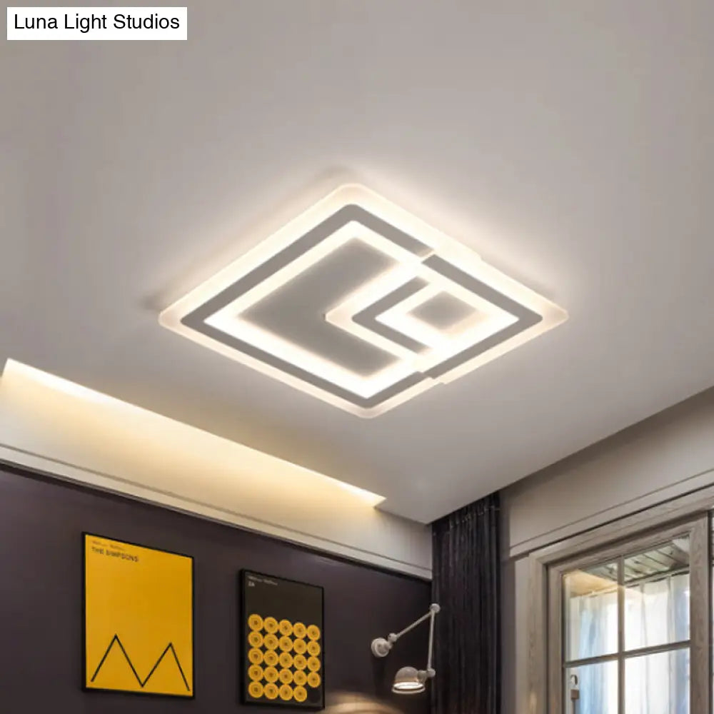 Nordic Square Led Flush Mount Lamp - Multiple Sizes Metal & Acrylic White Ceiling Light In