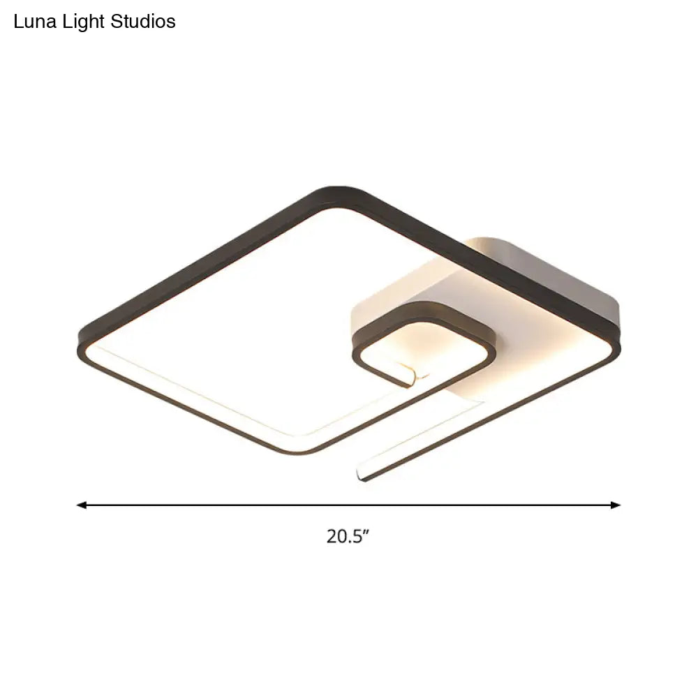 Nordic Squared Flush Lighting Slim Acrylic Led Ceiling Mount - 16.5’/20.5’ W White/Black