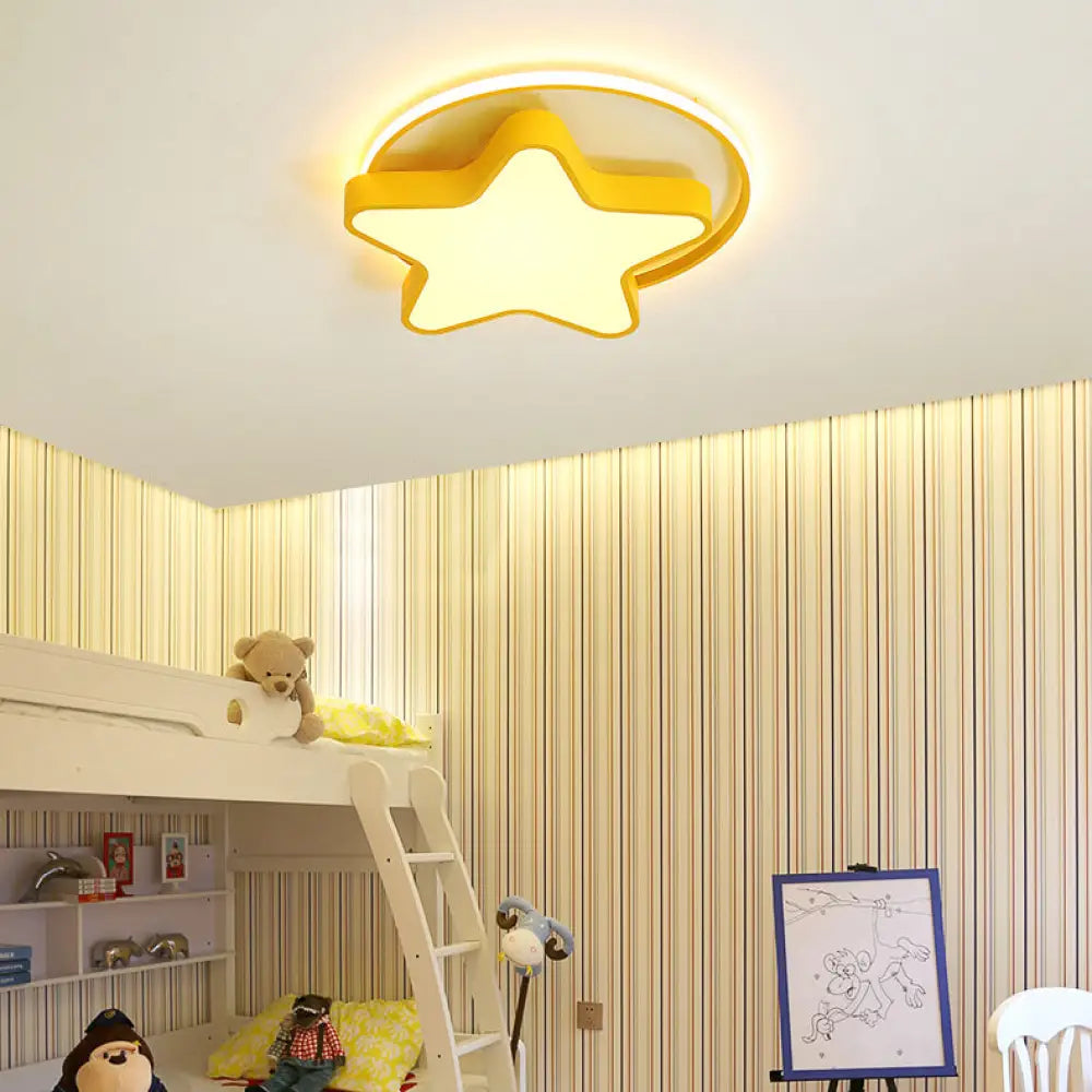 Nordic Star Led Flush Mount Ceiling Light With Acrylic Ring For Kids Room