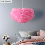Nordic Style Bedroom Suspension Light Fixture With Feather Dome Pendant Shade