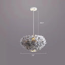 Nordic Style Bedroom Suspension Light Fixture With Feather Dome Pendant Shade Grey / 12’