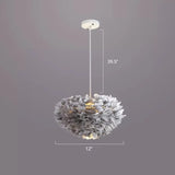 Nordic Style Bedroom Suspension Light Fixture With Feather Dome Pendant Shade Grey / 12’