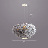 Nordic Style Bedroom Suspension Light Fixture With Feather Dome Pendant Shade Grey / 20’