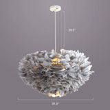 Nordic Style Bedroom Suspension Light Fixture With Feather Dome Pendant Shade Grey / 31.5’