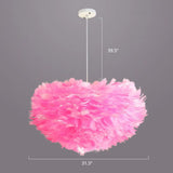 Nordic Style Bedroom Suspension Light Fixture With Feather Dome Pendant Shade Pink / 31.5’