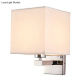 Nordic Style Beige Cube Wall Light - 1 Head Fabric Mounted Fixture For Bedroom