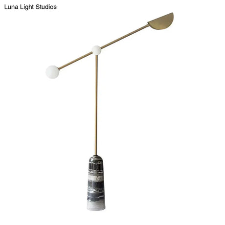 Nordic Style Bell Floor Lamp: Marble Led Standing Lighting With Elongated Brass Arm For Living Room