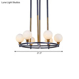 Nordic Style Black-Gold Globe Ceiling Chandelier With Frosted Glass Drop Pendant - 6/8 Lights Ring