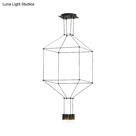 Nordic Style Black Pendant Light With 3D Square Design 4/6 Lights Glass Shade And Metal Frame