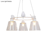 Nordic Style Bucket Shade Pendant Light With Bird Transparent Glass Hanging For Cafes In White