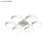 Nordic Style Ceiling Light With Black/White Drum Shade - 3/6/9 Heads Acrylic Semi Flush Mount For