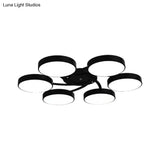 Nordic Style Ceiling Light With Black/White Drum Shade - 3/6/9 Heads Acrylic Semi Flush Mount For