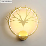 Nordic Style Circular Elk Deer Head Wall Lamp - Metal Led Black/Gold Mural Light For Bedside