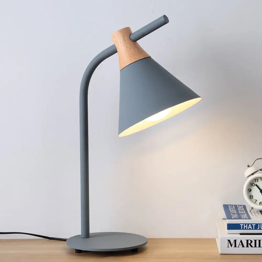 Nordic Style Cone Desk Lamp - Metal 1 Head Plug-In Cord For Dormitory Bedroom Grey