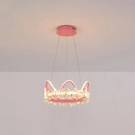 Nordic Style Crystal Pendant Light With 1 Suspended Crown For Living Room Pink / 17 Warm