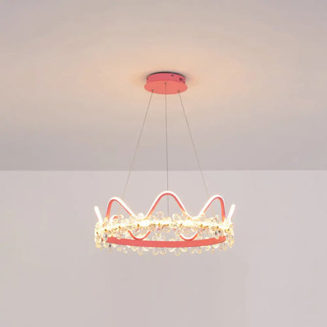 Nordic Style Crystal Pendant Light With 1 Suspended Crown For Living Room Pink / 25 Remote Control