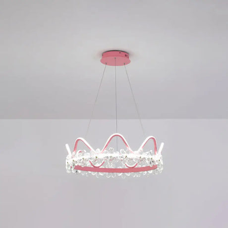 Nordic Style Crystal Pendant Light With 1 Suspended Crown For Living Room Pink / 25 White