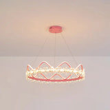 Nordic Style Crystal Pendant Light With 1 Suspended Crown For Living Room Pink / 32.5 Remote Control