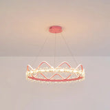 Nordic Style Crystal Pendant Light With 1 Suspended Crown For Living Room Pink / 32.5 Warm