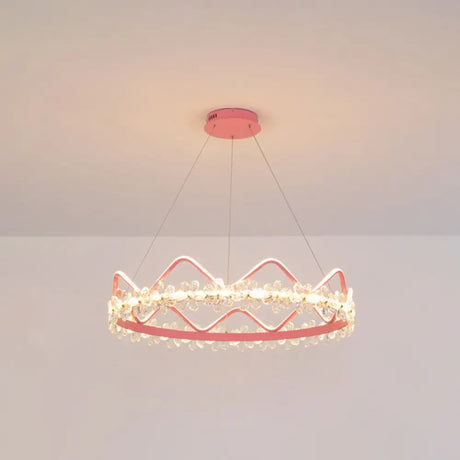 Nordic Style Crystal Pendant Light With 1 Suspended Crown For Living Room Pink / 32.5 Warm