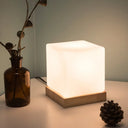 Nordic Style Cube Table Light With White Glass And Wooden Base - Single Nightstand Lighting