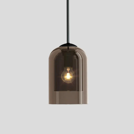 Nordic Style Dual Dome Bedside Pendant Light Fixture With Glass Shade And 1 Bulb Amber