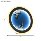 Nordic Style Elk Deer Wall Mounted Led Light In Blue/Yellow Acrylic Design