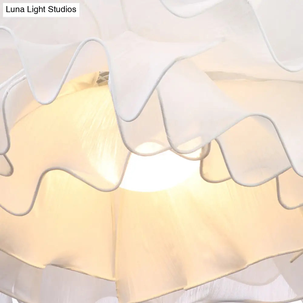Nordic Style Fabric Wavy Pendant Light - 1 Head Black/White Ceiling Fixture For Bedroom