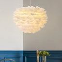 Nordic Style Feather Round Pendant Ceiling Light In White - Single-Bulb Suspension Lighting / B