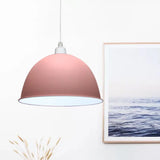 Nordic Style Hanging Pendant Lamp - Grey/Pink Suspended Light With Metal Dome Shade Pink