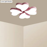 Nordic Style Led Ceiling Lamp - Clover Shaped Flush Mount Light Fixture Pink / White Loving Heart