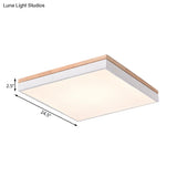 Nordic Style Led Ceiling Lamp – White Acrylic & Wood Square Design 16’/19.5’ Width