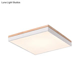 Nordic Style Led Ceiling Lamp – White Acrylic & Wood Square Design 16’/19.5’ Width