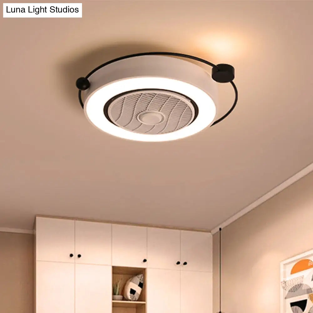 Nordic Style Led Drum Ceiling Light With Fan Grille Decoration And Three Gear Settings