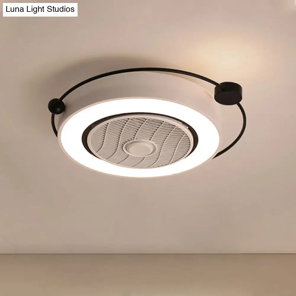 Nordic Style Led Drum Ceiling Light With Fan Grille Decoration And Three Gear Settings